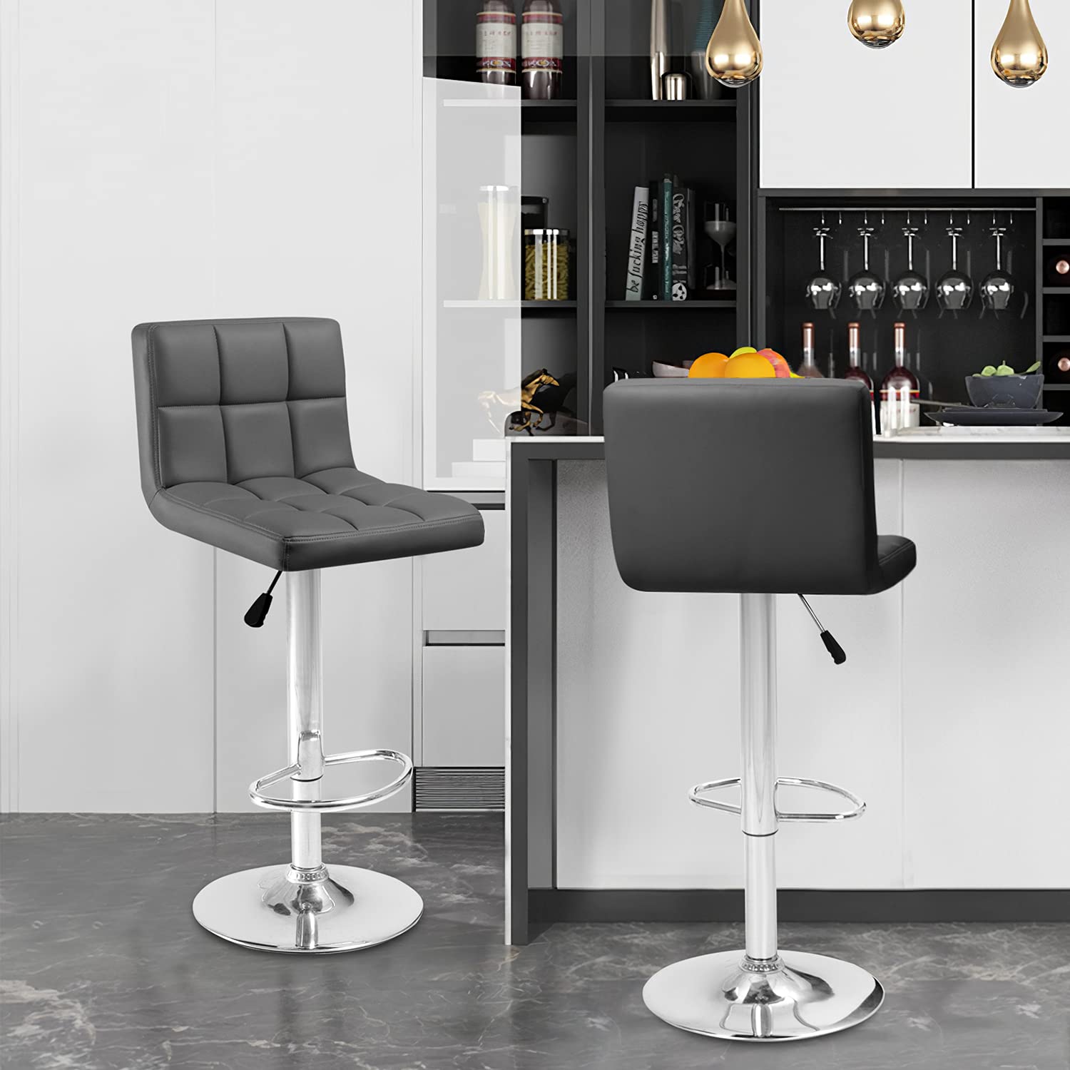 Amazon｜Bar Stools Modern Square Counter Height Bar Stool PU
